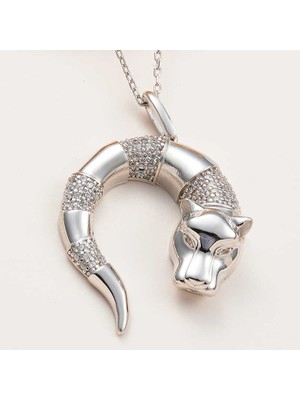 ​925 Ayar Gümüş Kaplan Figürlü Kadın Kolye