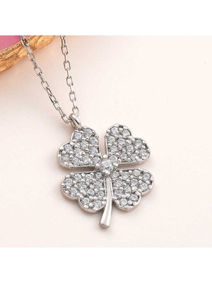 925 Ayar Gümüş Dört Yapraklı Yonca Kadın Kolye