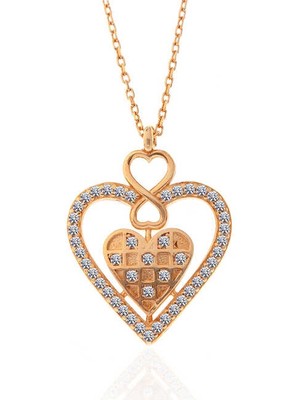 925 Ayar Gümüş Rose Kalp Sonsuzluk Kadın Kolye