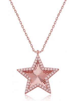 Marsilyan 925 Ayar Gümüş Rose Fırfır Desenli Yıldız Kadın Kolye T8645 (72)