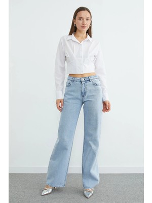 FullaModa Yüksek Bel Taş Detaylı Jean