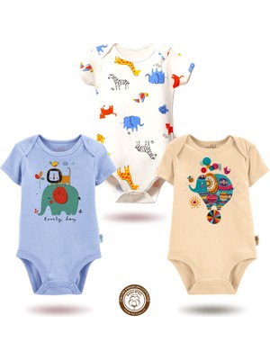 Mahfel 3'lü Kısa Kollu Premium %100 Pamuklu  Çıtçıtlı Bebek Body Zıbın 656-473