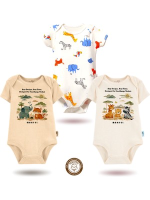 Mahfel 3'lü Kısa Kollu Premium %100 Pamuklu  Çıtçıtlı Bebek Body Zıbın 883-884