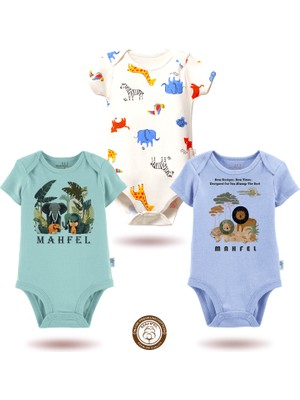 Mahfel 3'lü Kısa Kollu Premium %100 Pamuklu  Çıtçıtlı Bebek Body Zıbın 732-783