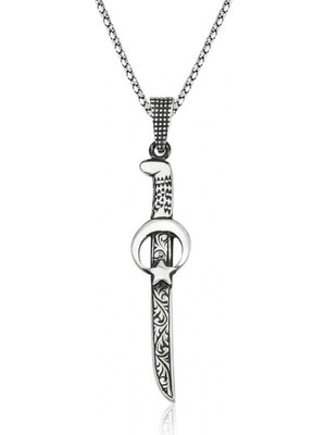 Marsilyan 925 Ayar Gümüş Ay Yıldız Kılıç Erkek Gümüş Kolye T5066 (72)