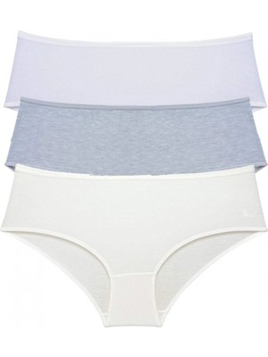 Marsilyan 3 Adet Kadın Yüksek Bel Bato Külot Beyaz Gri Krem