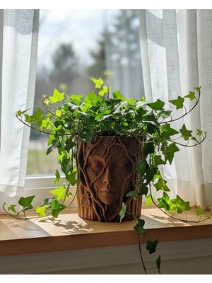 Marsilyan 3D Sanatsal Ağaç Yüzlü Dekoratif Vazo Doğa Temalı Özel Tasarım Saksı