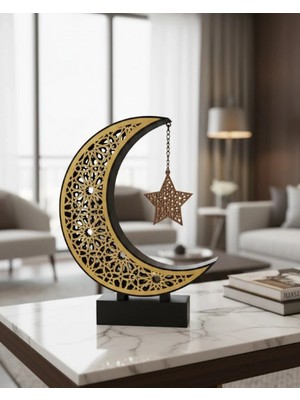 Marsilyan 3D Hilal Yıldız Masa Üstü Dekor 23X23 cm Ramazan Konsept Tasarım