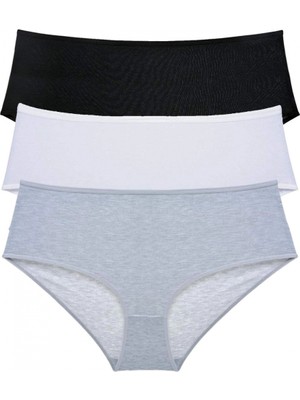 Marsilyan 3 Adet Kadın Yüksek Bel Bato Külot Siyah Beyaz Gri