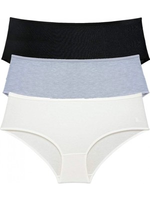 Marsilyan 3 Adet Kadın Yüksek Bel Bato Külot Siyah Gri Krem