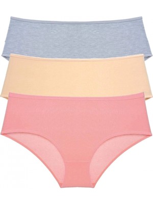 Marsilyan 3 Adet Kadın Yüksek Bel Bato Külot Gri Ten Pudra