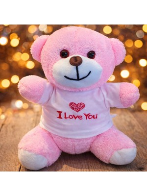 Marsilyan Pembe I Love You Tasarım Tişörtlü Ayıcık