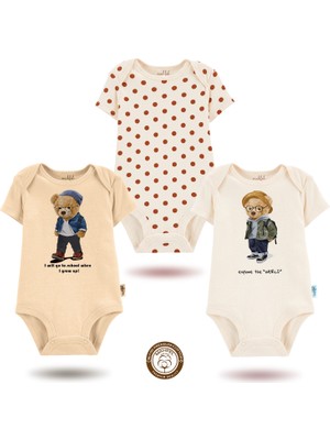 Mahfel 3'lü Kısa Kollupremium %100 Pamuklu  Çıtçıtlı Bebek Body Zıbın 843-829