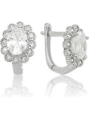 Marsilyan 925 Ayar Gümüş Oval Taşlı Çiçek Küpe EA0710030 (72)