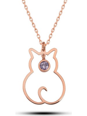 925 Ayar Gümüş Haziran Ayı Doğum Taşı Kedi Kadın Kolye