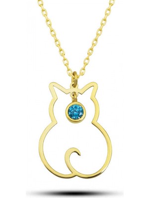 Marsilyan 925 Ayar Gümüş Mart Ayı Doğum Taşı Kedi Kadın Kolye T8397 (72)