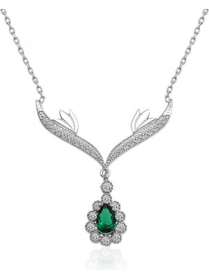 Marsilyan 925 Ayar Gümüş Yeşil Taşlı Madalyon Kadın Gümüş Kolye T5023 (72)