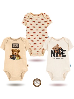 Mahfel 3'lü Kısa Kollu Premium %100 Pamuklu  Çıtçıtlı Bebek Body Zıbın 24-28