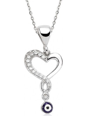 Marsilyan 925 Ayar Gümüş Nazarlı Kalp Kadın Gümüş Kolye PT0460024 (72)