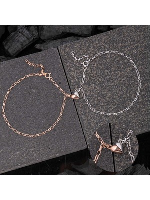 925 Ayar Gümüş Rodyum Rose Çift Kalpli Aşk Bileklik