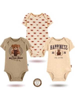 Mahfel 3'lü Kısa Kollu Premium %100 Pamuklu  Çıtçıtlı Bebek Body Zıbın 780-839