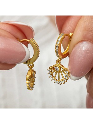 Gümüş Sallantılı Gold Göz Kadın Küpe