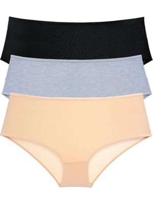 Marsilyan 3 Adet Kadın Yüksek Bel Bato Külot Siyah Gri Ten