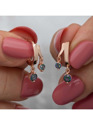 Gümüş Rose Sallantılı Mistik Topaz Kadın Küpe