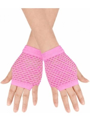 Marsilyan 80’ler 90’lar Retro Neon Pembe File Parmaksız Kısa Eldiven 11 cm