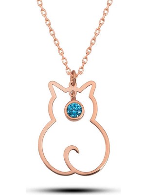925 Ayar Gümüş Mart Ayı Doğum Taşı Kedi Kadın Kolye
