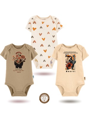 Mahfel 3'lü Kısa Kollu  %100 Pamuklu Kız Bebek  Çıtçıtlı Bebek Body Zıbın 866-816