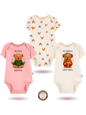 Mahfel 3'lü Kısa Kollu  %100 Pamuklu Kız Bebek  Çıtçıtlı Bebek Body Zıbın 874-873