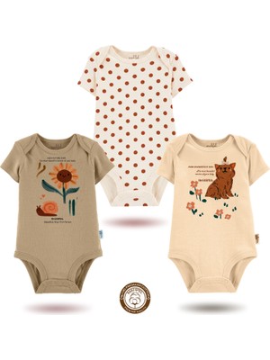 Mahfel 3'lü Kısa Kollu  %100 Pamuklu Kız Bebek  Çıtçıtlı Bebek Body Zıbın 755-748