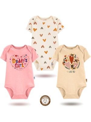Mahfel 3'lü Kısa Kollu  %100 Pamuklu Kız Bebek  Çıtçıtlı Bebek Body Zıbın 768-515