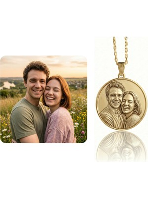 Ashak Accessories Kişiye Özel Kadın 925 Ayar Gümüş Zincirli Isteğe Özel Hatıra Fotoğraf Sevgili Aile Eş Kabartma Kolye