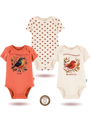Mahfel 3'lü Kısa Kollu  %100 Pamuklu Kız Bebek  Çıtçıtlı Bebek Body Zıbın 818-819
