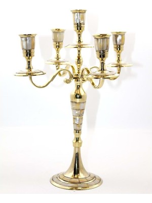 Pirinç Sedefli 5'li Şamdan