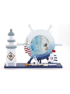 Ahşap Marin Deniz Feneri Dümenli Çerceve