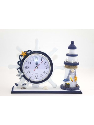 Ahşap Marin Deniz Feneri Dümenli Saat