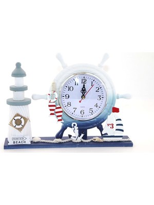 Ahşap Marin Deniz Feneri Dümenli Saat