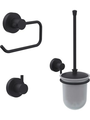 Line Bathroom Master Tuvalet Kağıtlığı, Askılık ve Tuvalet Fırçası Set, Mat Siyah