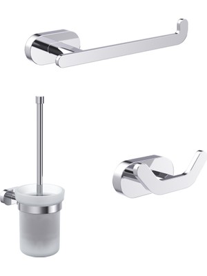Line Bathroom Venüs Tuvalet Kağıtlığı, Askılık ve Tuvalet Fırçası Set, Krom