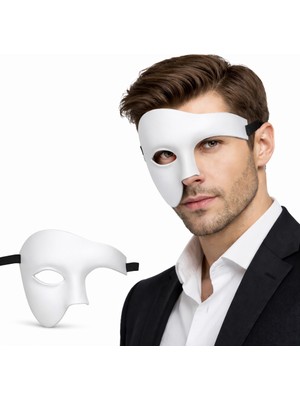 Skygo Beyaz Yarım Erkek Maske – Phantom Parti & Balo Maskesi