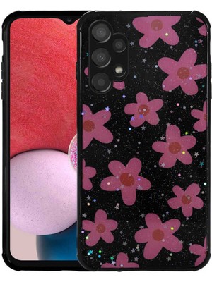 Samsung Galaxy A13 4g Uyumlu Kılıf Simli Desenli Kamera Korumalı Parlak Zore Popy Kapak