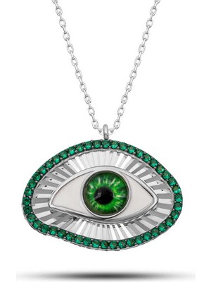 Gümüş Zümrüt Göz Koruyucu Kadın Kolye