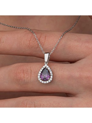 Gümüş Damla Mor Taşlı Kadın Kolye