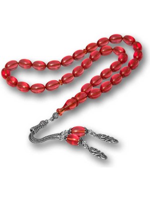 Gümüş Püsküllü Ateş Kehribar Tesbih