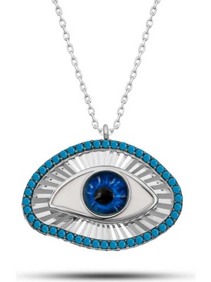 Gümüş Mavi Göz Koruyucu Kadın Kolye