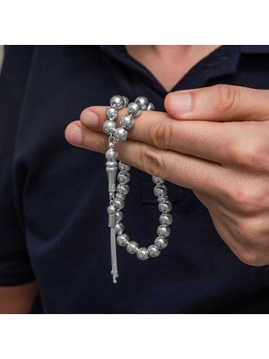 Gümüş Küre Kesim 7 mm Erkek Tesbih
