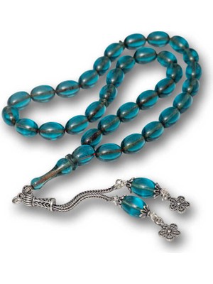 Gümüş Püsküllü Ateş Kehribar Tesbih